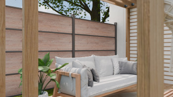 planeo Gardence Resistant - recinzione a innesto HPL effetto legno 180 x 183 cm