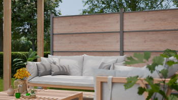 planeo Gardence Resistant - recinzione a innesto HPL effetto legno 180 x 183 cm