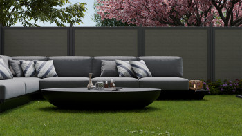 planeo Gardence Simply Guard - recinzione da giardino in PVC Monument Oak con telaio in alluminio antracite 180 x 180 cm