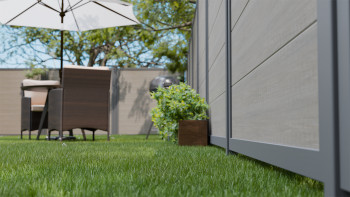 planeo Gardence Simply Guard - recinzione da giardino in PVC Monument Oak con telaio in alluminio antracite 180 x 180 cm