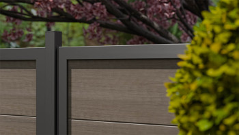planeo Gardence Simply Guard - recinzione da giardino in PVC Monument Oak con telaio in alluminio antracite 180 x 180 cm