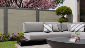planeo Gardence Simply Guard - Recinzione da giardino in PVC Grigio Frassino Tagliato con telaio in alluminio antracite 180 x 180 cm