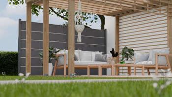 planeo Gardence Simply Premium - recinzione a innesto in PVC grigio antracite con listelli in antracite 180 x 180 cm