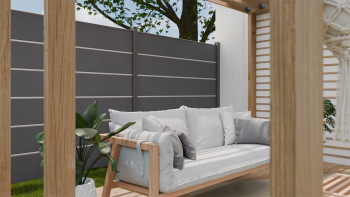 planeo Gardence Simply Premium - recinzione a innesto in PVC grigio antracite con listelli in antracite 180 x 180 cm