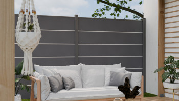planeo Gardence Simply Premium - recinzione a innesto in PVC grigio antracite con listelli in antracite 180 x 180 cm
