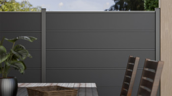 planeo Gardence Simply Premium - recinzione a innesto in PVC grigio antracite con listelli in antracite 180 x 180 cm