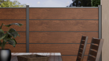 planeo Gardence Simply Premium - recinzione a innesto in PVC Rovere dorato con lesene in antracite 180 x 180 cm