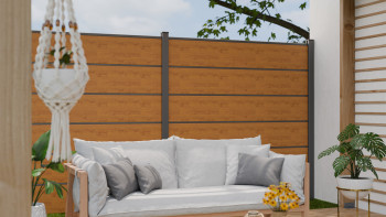 planeo Gardence Simply Premium - recinzione a innesto in PVC rovere nodoso naturale con lesene in antracite 180 x 180 cm