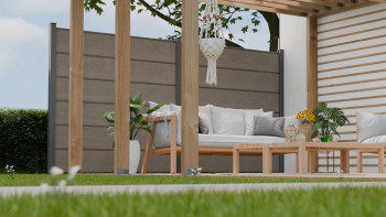planeo Gardence Simply Premium - recinzione a innesto in PVC Monument Oak con lesene in antracite 180 x 180 cm