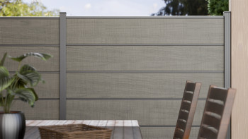 planeo Gardence Simply Premium - recinzione a innesto in PVC Grigio Cenere Taglio con lesene in antracite 180 x 180 cm
