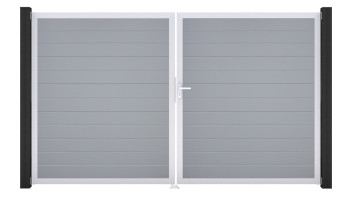 planeo Gardence Simply Small - Porta in PVC - DIN destra a 2 ante grigio argento con telaio in alluminio argento | EV1 300 x 180 cm