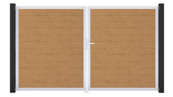 planeo Gardence Simply Small - Porta in PVC - DIN destro a 2 ante in rovere nodoso naturale con telaio in alluminio argento | EV1 300 x 180 cm