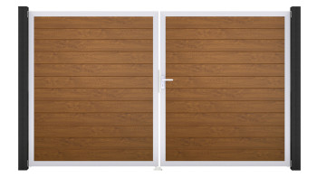 planeo Gardence Simply Small - Porta in PVC - DIN destra 2 ante Rovere dorato con telaio in alluminio argento | EV1 300 x 180 cm