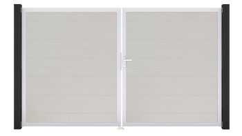 planeo Gardence Simply Small - Porta in PVC - DIN destro a 2 ante bianco con telaio in alluminio argento | EV1 300 x 180 cm
