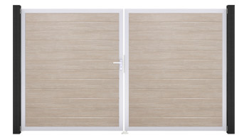 planeo Gardence Simply Small - Porta in PVC - DIN sinistra a 2 ante in Rovere Sheffield con telaio in alluminio argento | EV1 300 x 180 cm