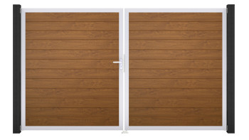 planeo Gardence Simply Small - Porta in PVC - DIN sinistra a 2 ante Golden Oak con telaio in alluminio argento | EV1 300 x 180 cm