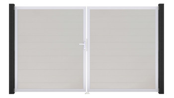 planeo Gardence Simply Small - Porta in PVC - DIN sinistra a 2 ante bianca con telaio in alluminio argento | EV1 300 x 180 cm
