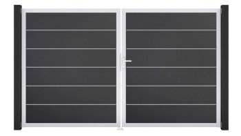 planeo Gardence Simply Premium - Porta in PVC - DIN destro a 2 ante antracite con telaio in alluminio argento | EV1 300 x 180 cm