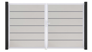 planeo Gardence Simply Premium - Porta in PVC - DIN destro a 2 ante bianco con telaio in alluminio argento | EV1 300 x 180 cm