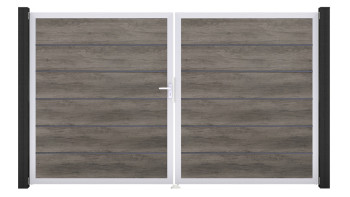 planeo Gardence Simply Premium - Porta in PVC - DIN sinistra a 2 ante in Rovere Monumento con telaio in alluminio argento | EV1 300 x 180 cm