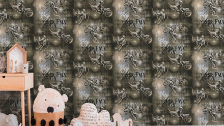 Carta da parati in carta Carta da parati per ragazzi e ragazze 6 A.S. Création carta da parati per bambini moderna moto beige metallizzato nero 562