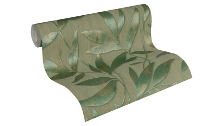Carta da parati in stile country Designbook Diventare un tutt'uno con la natura A.S. Création stile country lascia la natura verde metallico 801