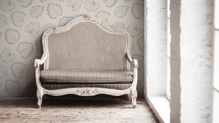 Carta da parati in tessuto non tessuto Alpha Architects Carta stile country lascia beige blu metallizzato 713