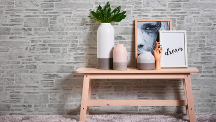Carta da parati in carta Bianco e Nero 4 A.S. Création Muro di pietra moderna Beige Grigio 592
