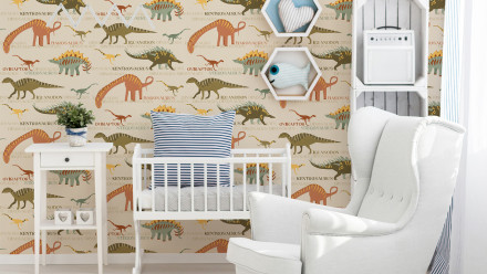 Ragazzi e ragazze 6 A.S. Création carta da parati per bambini dinosauri beige multicolore 331