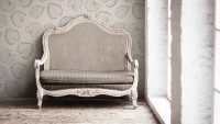 Carta da parati in tessuto non tessuto Alpha Architects Carta stile country lascia beige blu metallizzato 713
