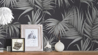 Carta da parati country Dream Again Michalsky Vivere moderno stile country palma stile moderno foglie di palma nero grigio 053