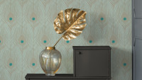 Carta da parati in vinile Absolutely Chic Architects Carta Retro Peacock Feathers Metallic Blue Green 713