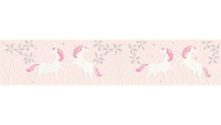 Carta da parati in vinile Boys & Girls 6 A.S. Création carta da parati per bambini bordo unicorni rosa metallizzato bianco 903