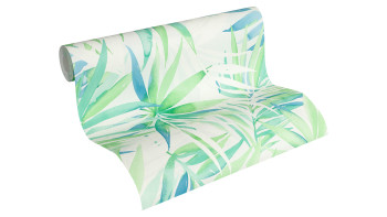 carta da parati design jungle 2 di Laura N. A.S. Création moderne foglie di palma blu verde 251