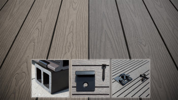 planeo CoEXWood WPC set completo di listoni massicci - grigio antracite/grigio strutturato