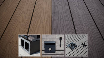 planeo CoEXWood WPC decking set completo tavola piena - marrone chiaro/marrone scuro strutturato