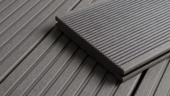 planeo WPC decking plank 3.5m - solid plank grey - grooved/grooved