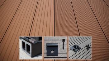 planeo LightWood WPC decking set completo tavola a camera cava - marrone chiaro scanalato/scanalato