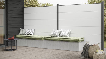 recinzione a innesto planeo Gardence in PVC - bianco incl. inserto design a scelta 180 x 180 cm
