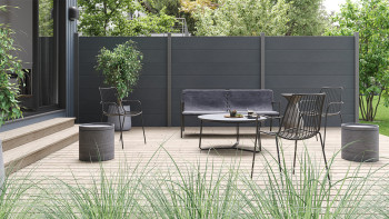 recinzione a innesto planeo Gardence in PVC - grigio antracite incl. inserto design a scelta 180 x 180 cm