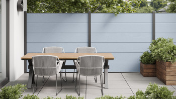 recinzione a innesto planeo Gardence in PVC - grigio argento incl. inserto design a scelta 180 x 180 cm