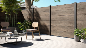 recinzione a innesto planeo Gardence in PVC - Rovere Monumento incl. inserto design a scelta 180 x 180 cm