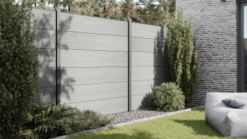 recinzione a innesto planeo Gardence in PVC - Grigio Cenere Cut incl. inserto design a scelta 180 x 180 cm