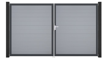 planeo Gardence Simply Small - Porta in PVC - DIN destra a 2 ante grigio argento con telaio in alluminio antracite | DB703 300 x 180 cm