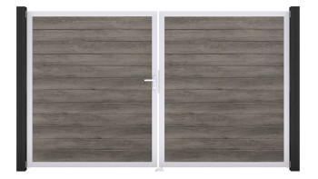 planeo Gardence Simply Small - Porta in PVC - DIN sinistra 2 ante Monument Oak con telaio in alluminio argento | EV1 300 x 180 cm