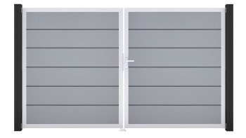planeo Gardence Simply Premium - Porta in PVC - DIN destra a 2 ante grigio argento con telaio in alluminio argento | EV1 300 x 180 cm