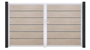 planeo Gardence Simply Premium - Porta in PVC - DIN destra Rovere Sheffield a 2 ante con telaio in alluminio argento | EV1 300 x 180 cm