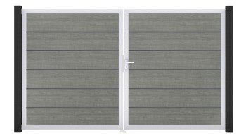 planeo Gardence Simply Premium - Porta in PVC - DIN destra a 2 ante Grigio Cenere con telaio in alluminio argento | EV1 300 x 180 cm