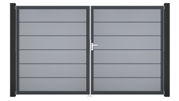 planeo Gardence Simply Premium - Porta in PVC - DIN destra a 2 ante grigio argento con telaio in alluminio antracite | DB703 300 x 180 cm