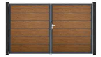 planeo Gardence Simply Premium - Porta in PVC - DIN destra 2 ante Rovere dorato con telaio in alluminio antracite | DB703 300 x 180 cm